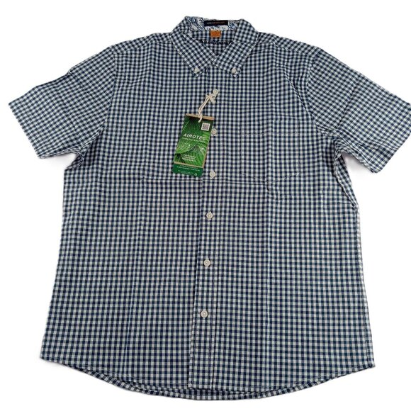 Tailor Vintage Men's Airotec Short Sleeve Button Down Shirt Size M Blue Gingham